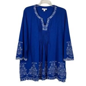 Charter Club blue with white embroidery blouse size XL